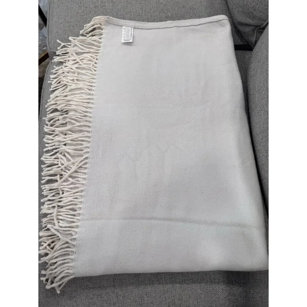 Pom Pom At Home Billie Cotton Throw Ivory Blue 50 “x 70” Fringe NEW